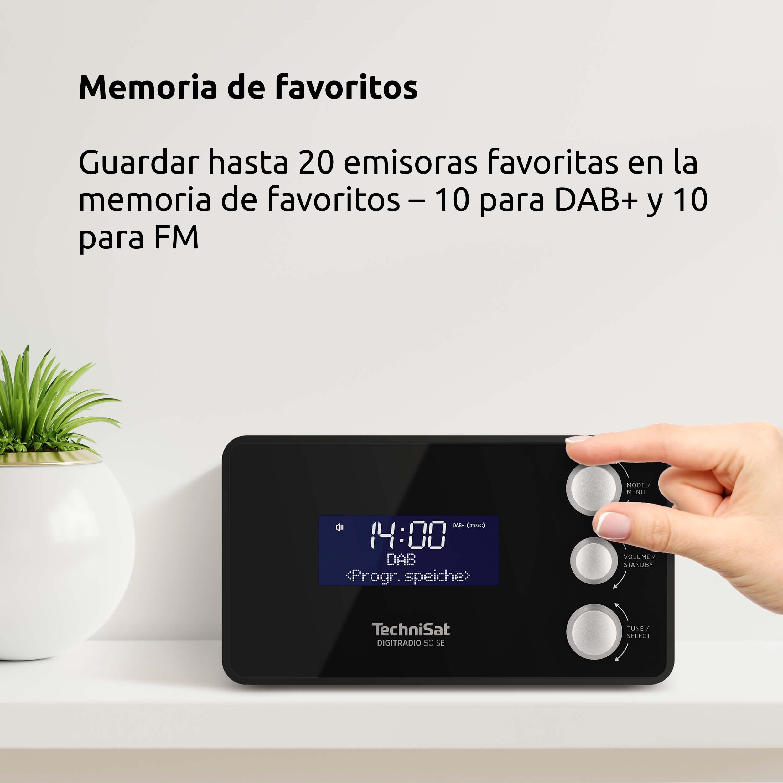 TechniSat DIGITRADIO 50 SE - Radio Despertador (Dab+/FM, Pantalla Regulable, Despertador, función Snooze, Temporizador de sueño, 1,5 vatios, Salida para Auriculares, Carga USB) Negro