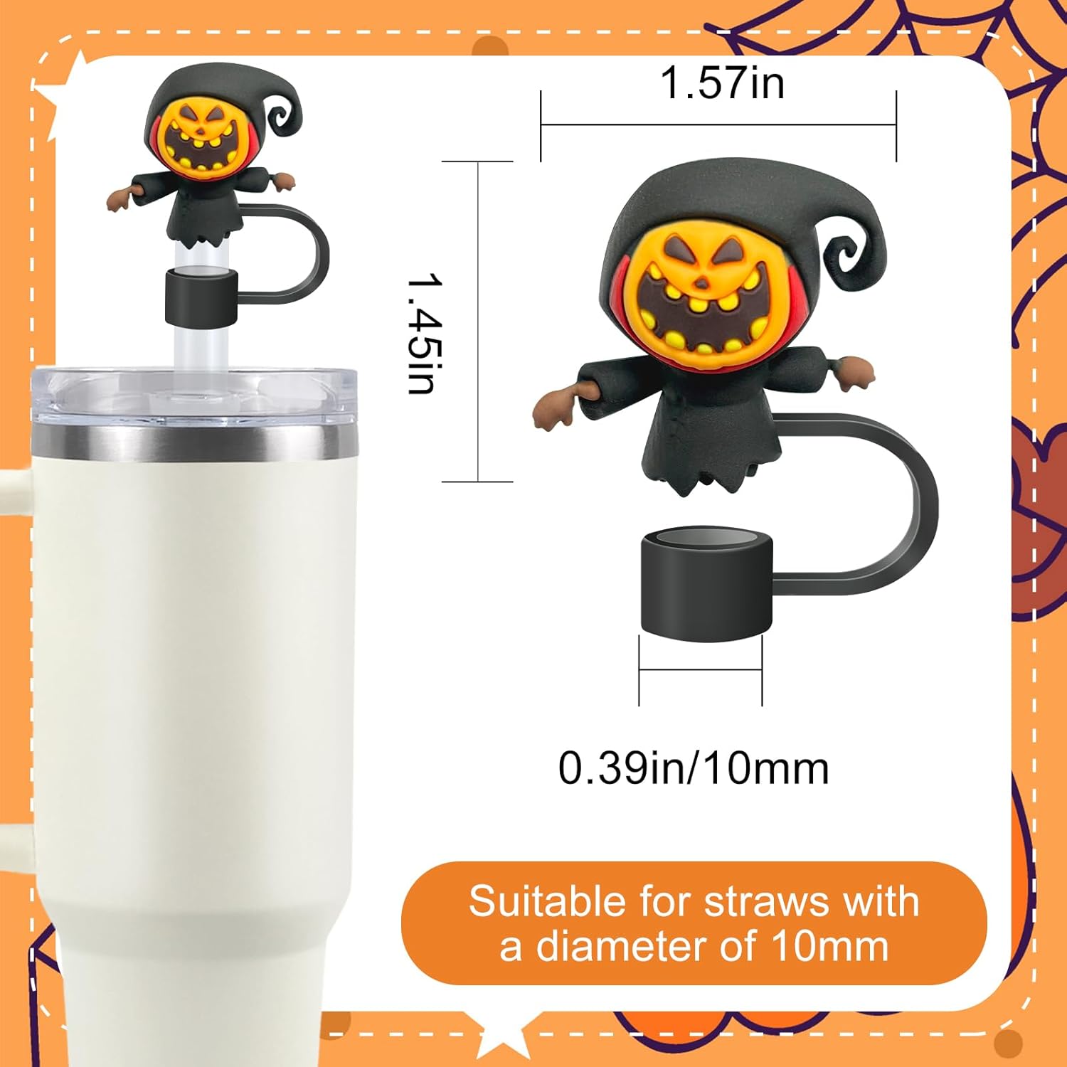 Stanley 30&40 Oz Tumbler Halloween Ghost Straw Toppers - Silicone, Reusable, 6 Pack - Image 3