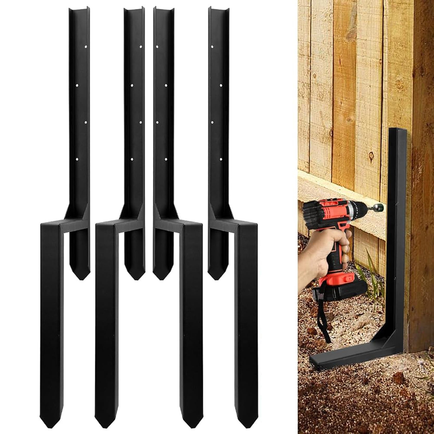Kit de Reparación de Postes de Cerca de Madera con Estacas Monobloque de Acero en H