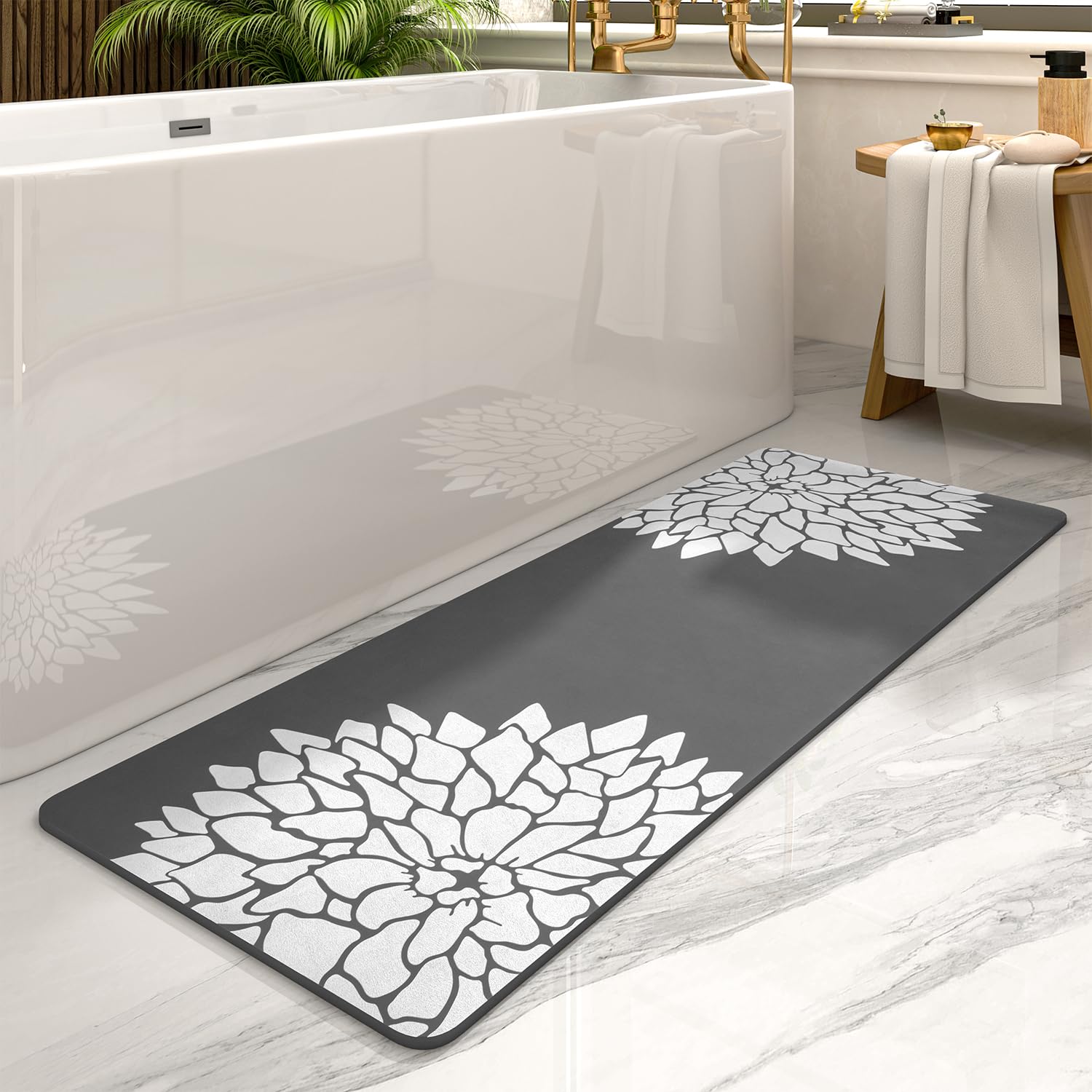PADOOR-No Stains Bathroom Runner Rug-Bath Mats for Bathroom Non Slip-Super Absorbent Bath Floor Mat Quick Dry Diatomaceous Earth