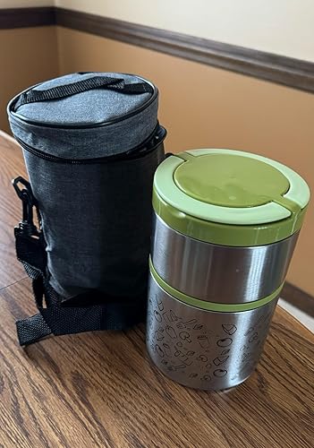 Miniatura 8 de Lonchera de 2 niveles  Contenedor de alimentos aislado apilable de acero inoxidable de 32 onzas con bolsa de almuerzo, lonchera portátil para