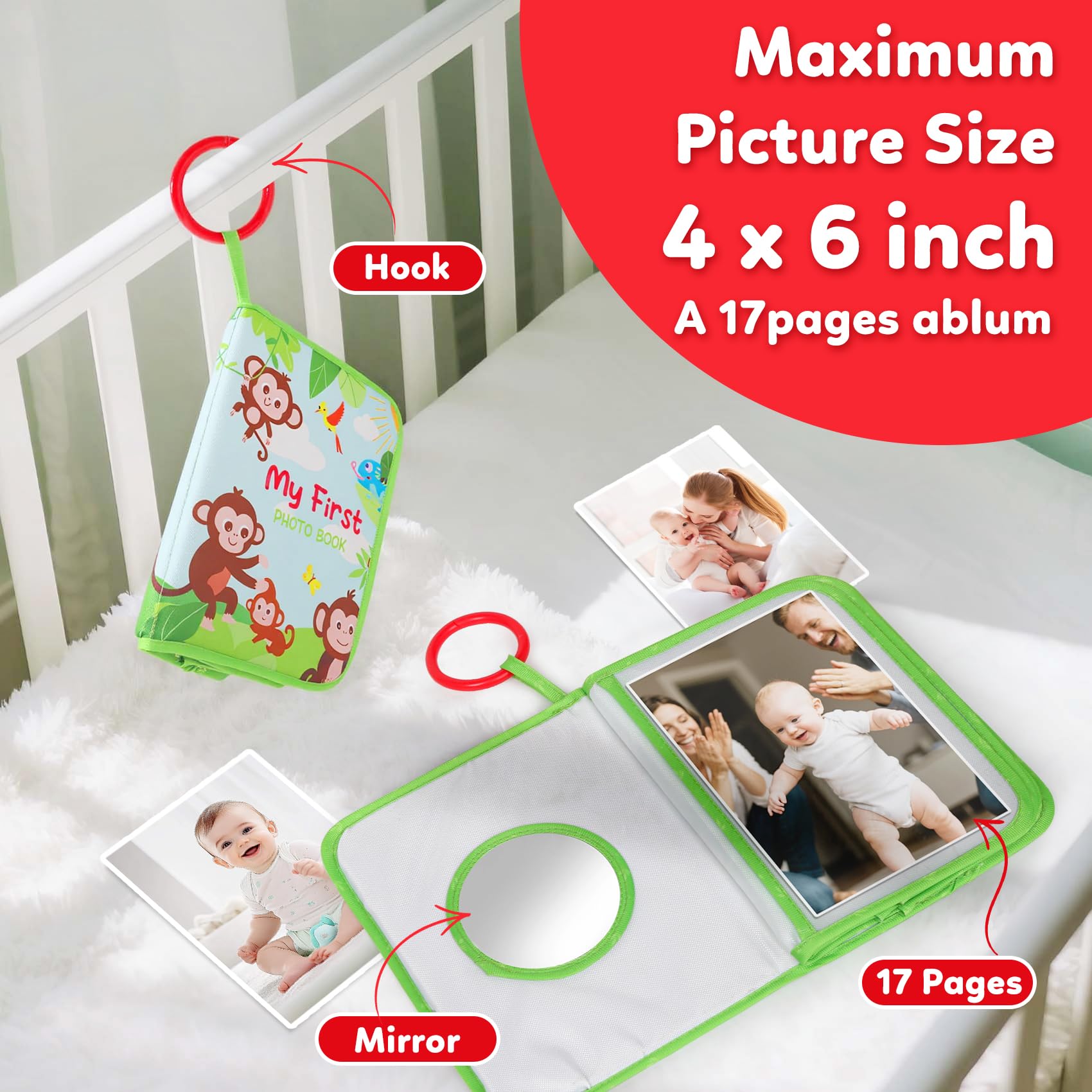 Album fotografico per bambini, album dei ricordi per la prima famiglia, per neonati, in morbido tessuto con specchio, regalo di qualità per ragazze e ragazzi, primo compleanno, baby shower, regalo di