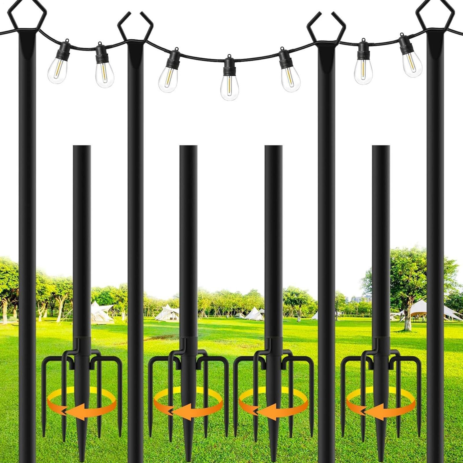Pali per luci a corda, aste di supporto per corde da cortile, supporti per illuminazione esterna resistenti, materiale resistente alle intemperie, ideale per prato, terrazza, giardino, terrazza