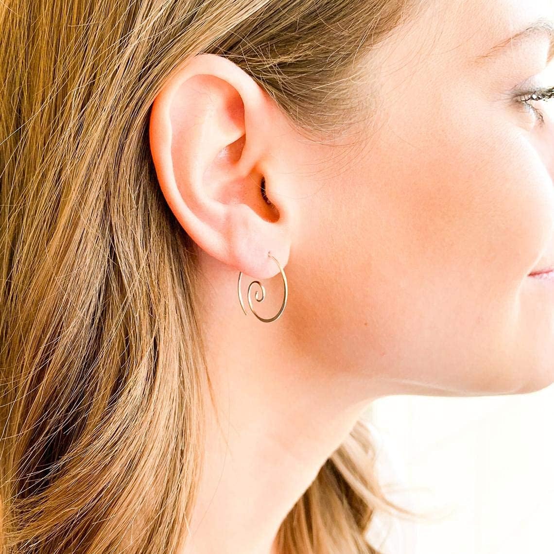 Spiral Hoop Earrings, 14K Gold Filled, 20ga, 22mm Diameter, Smooth, Lightweight, Spiral Earrings for Women, Swirl Earrings Hoop, Gold Pull Through Earrings for Women - Image 7