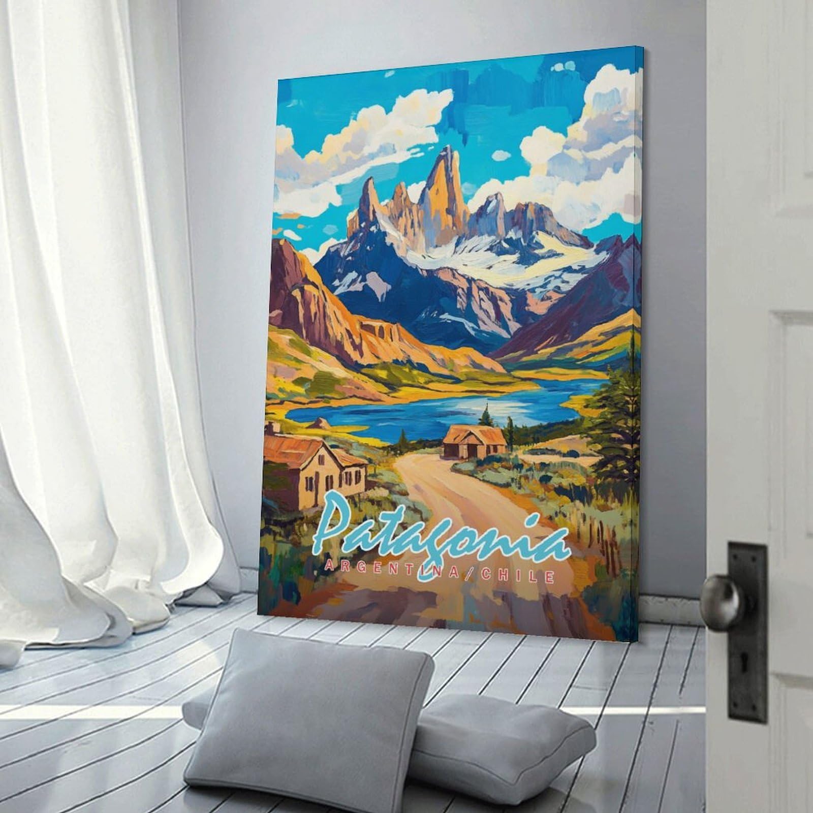 Junmoney Patagonia Landscape Painting Decorative Wall Artwork, 24x36inch(60x90cm), for New Homes, Bedrooms Or Workspaces, Gift Idea for Housewarming And Birthdays