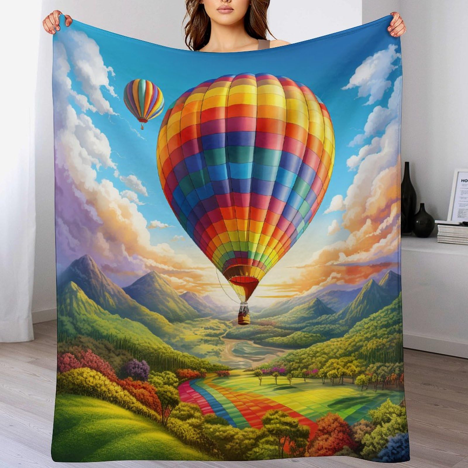 Couverture montgolfière en flanelle douce et chaude anti-plis pour lit et canapé