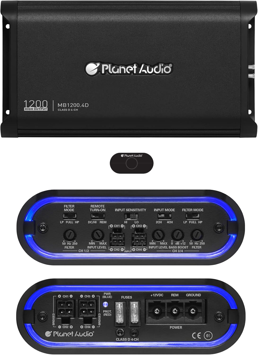 Planet Audio MB1200.4D 4 Channel Class D Car Amplifier - 1200 High Output, Low/High Level Inputs, Full Range, Hook Up to Subwoofer for Bass