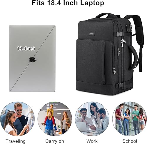 Vista 5 de BIKROD Mochila de viaje para mujer, mochila de transporte extra grande aprobada para vuelos de 45 L, mochila resistente para hombres de negocios