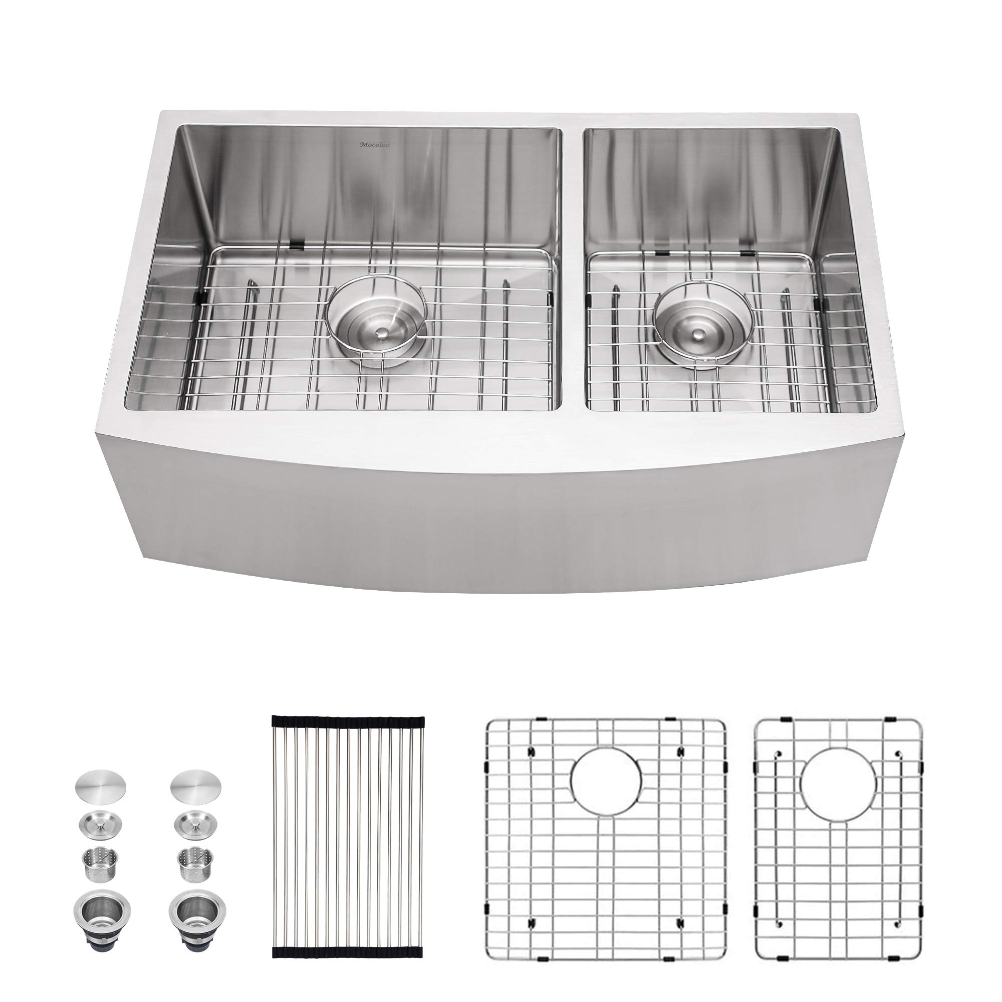 Buy Double Bowl Farmhouse Kitchen Sink Mocoloo 36"x21" Inch Undermount Apron Front 60/40 Double