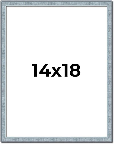 Marco azul de 14 x 18 pulgadas, marco de madera maciza, ancho del marco de 0.75 pulgadas Profundidad del marco interior de 0.5 pulgadas Marco de