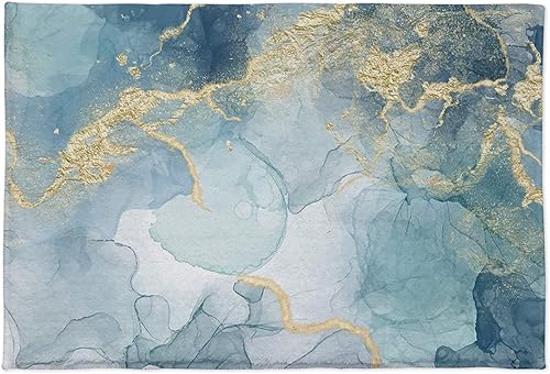 Miniatura 2 de Alfombra de baño de 16 x 24 pulgadas absorbente lanuda alfombra de baño abstracta de mármol con textura de piedra diseño de tinta azul dorada