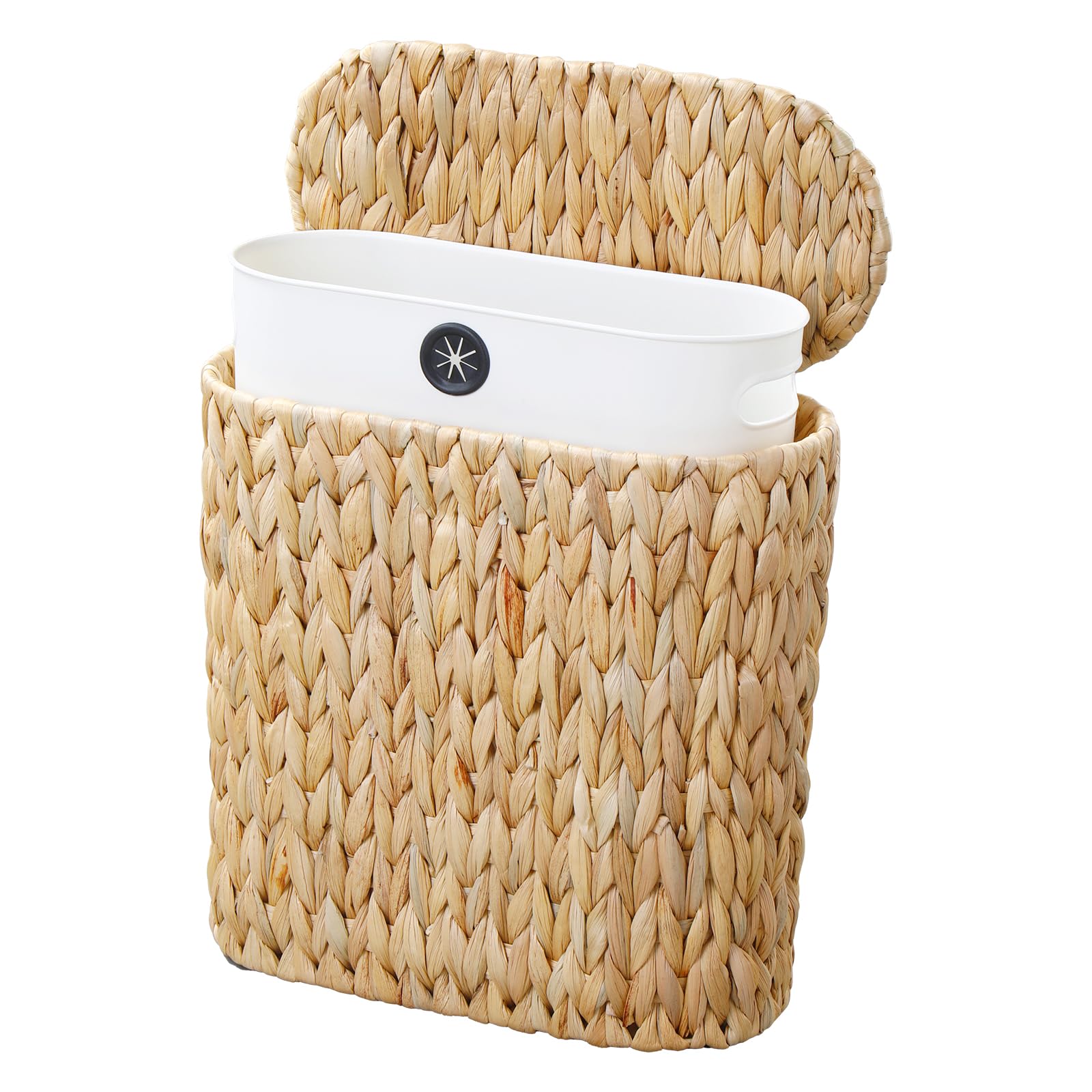 3 Gallon Wicker Trash Can with Lid and Liner Small Bathroom Trash Cans Woven Rattan Narrow Waste Basket