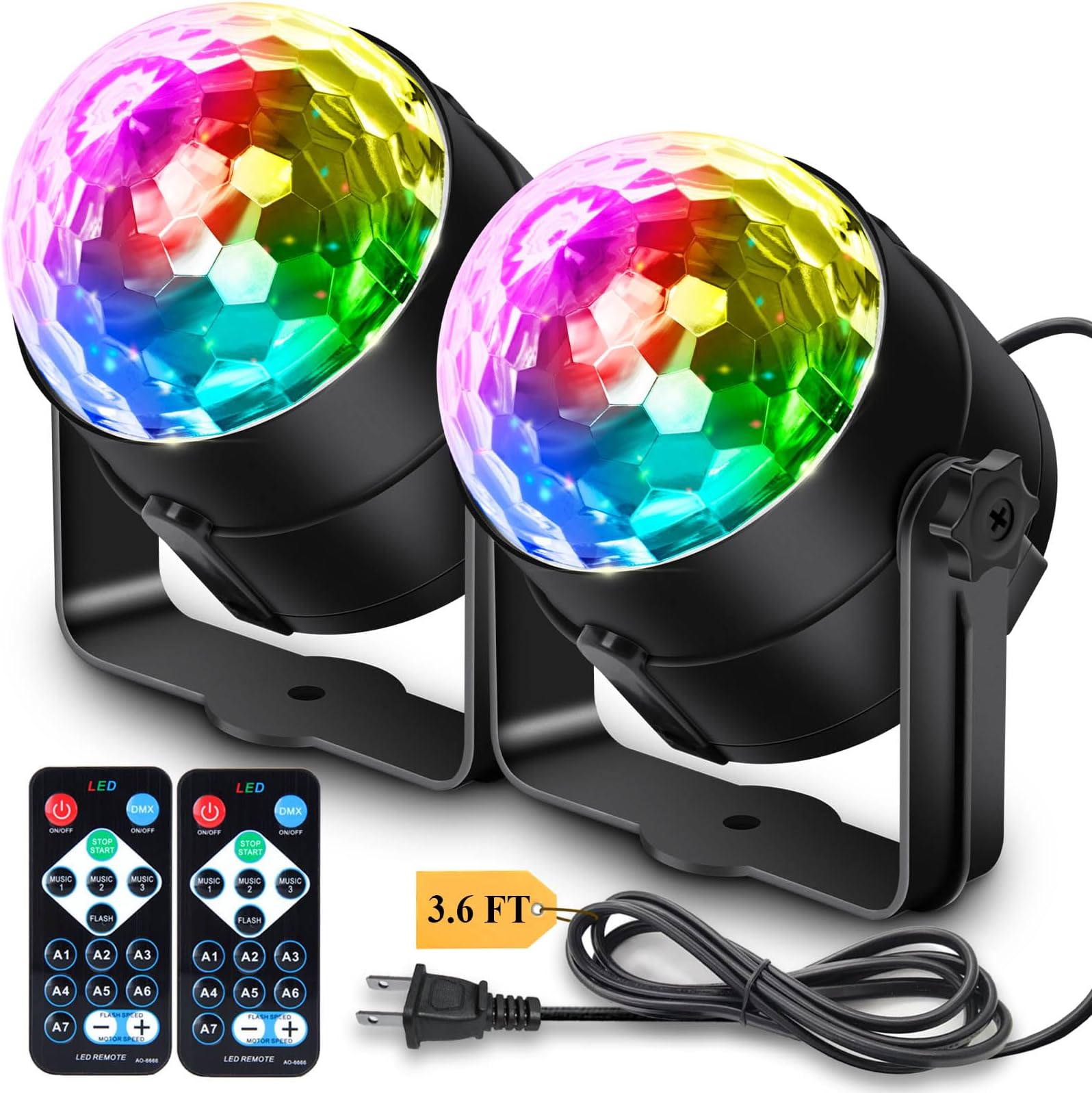 Apeocose 2-Pack Disco Ball Party Lights Sound Activated with Remote Control, 12 Modes Strobe Stage DJ Lights for Home Room Karaoke Dance Party Supplies Birthday Party Decorations White Elephant Gifts