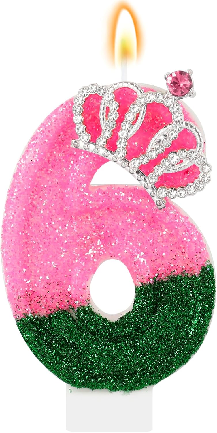Wicked Birthday Candle Pink and Green Number 6 Candle Birthday Cake Topper Cupcake Decor Witch Themed Party Decorations Anniversary Celebrations Supplies Favors