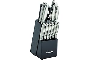 Farberware Classic Stamped Stainless Steel Knife Block Set: 15-Piece Kitchen Knife Set...