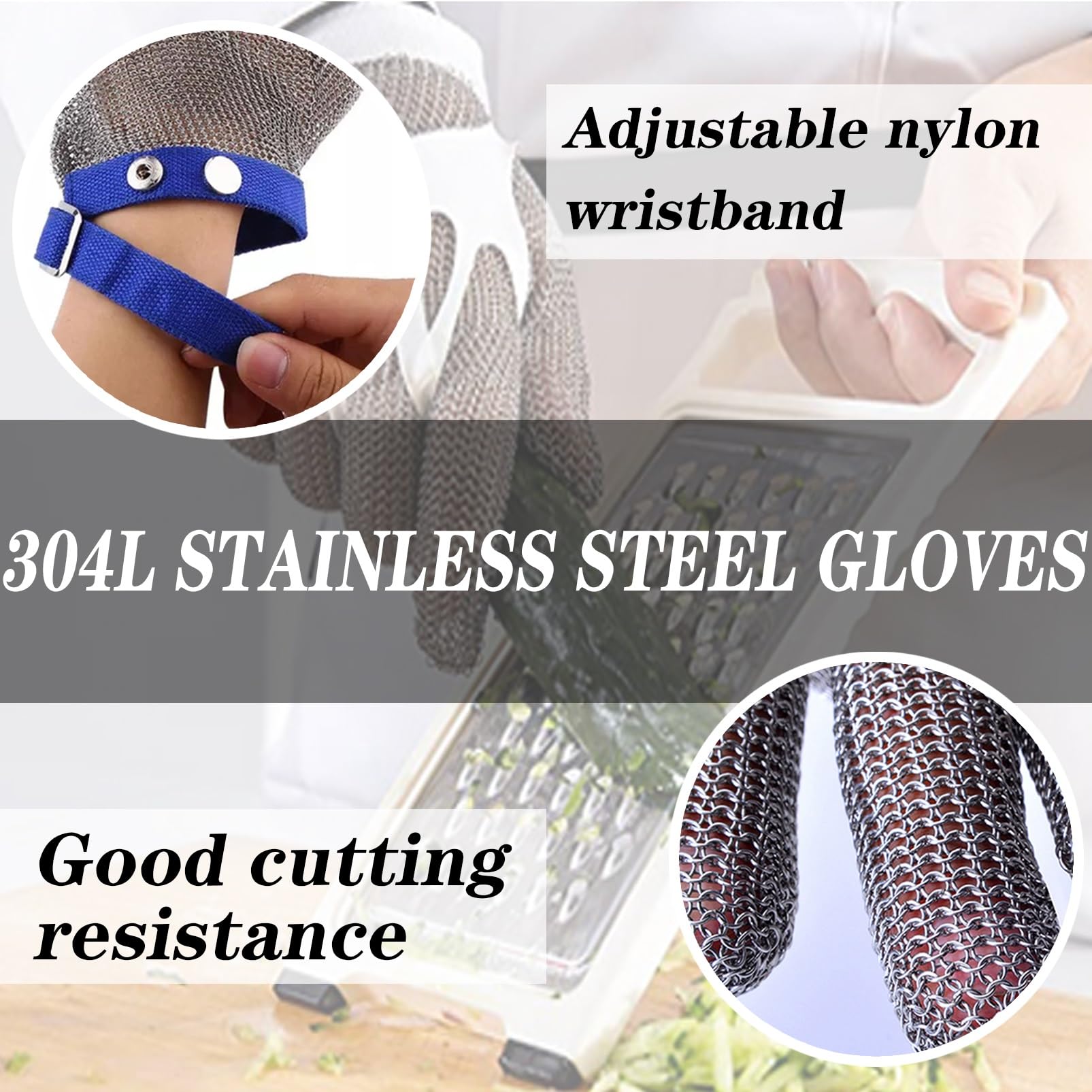 Guantes de Trabajo Anticorte 2 Guantes De Mandolina Anticorte For Sierra De Escritorio, Guantes De Trabajo De Seguridad De Acero Inoxidable Con Pulsera De Nailon Ajustable(XS)