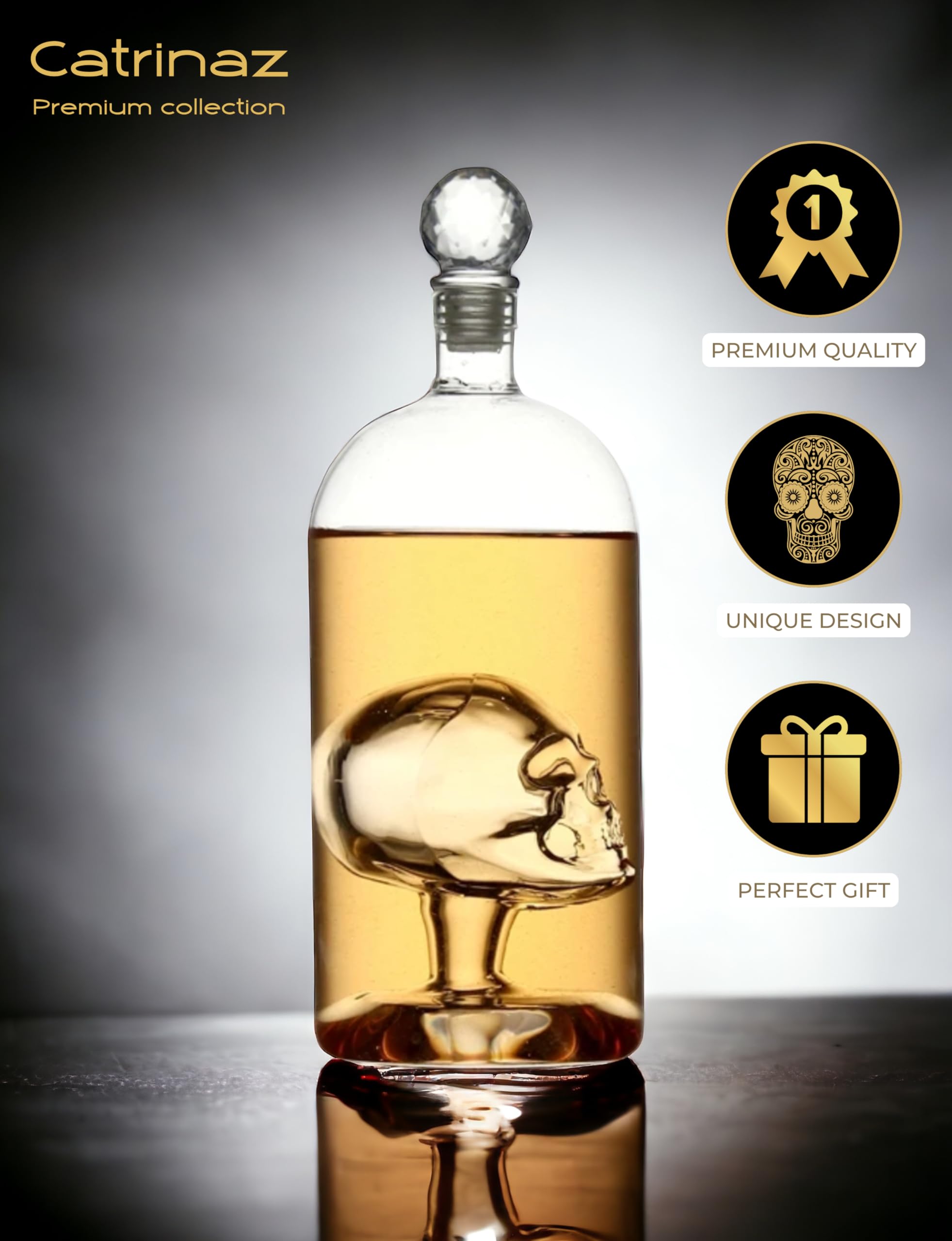 Jarra de Whisky - Decantador de Whisky- Jarra de tequila - Diseño calavera - 1L - Caja de regalo - Regalo único