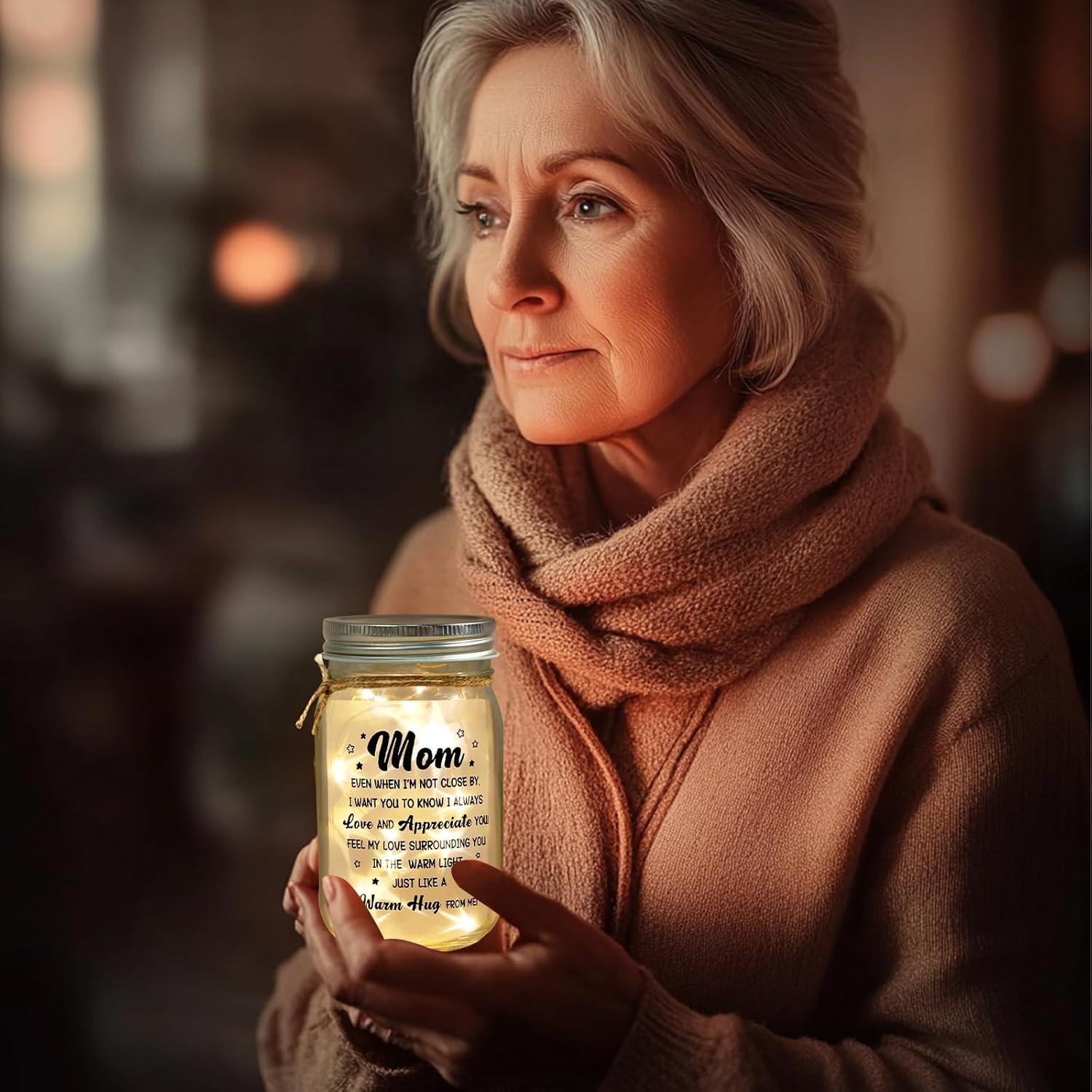 Sentimental Gifts for Mom, Mason Jar Night Light, Birthday Mothers Day Christmas Gifts for Mom from Daughter, Son, Kids(Warm Hug) - Image 8