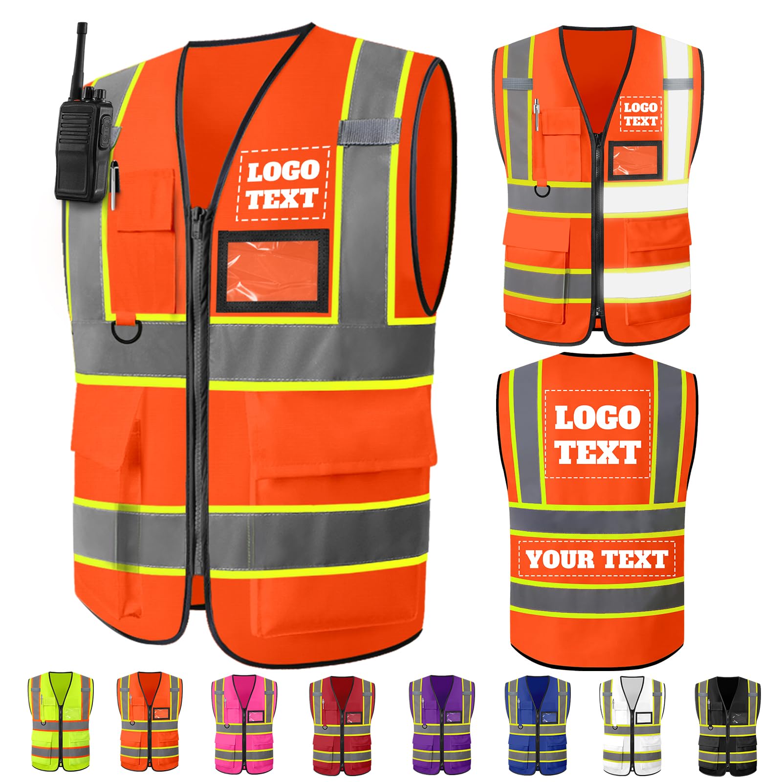 Akmxem Custom Safety Vest Logo High Visibility Work Vests for Men Customize Hi Vis Reflective Construction Workwear