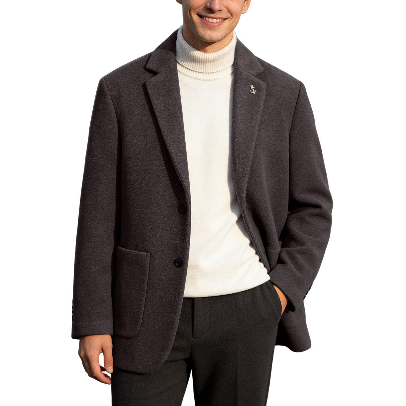 Generisch Giacca da uomo slim fit, giacca blazer per lavoro, matrimonio, tempo libero, giacca sportiva blazer in tweed con bottoni