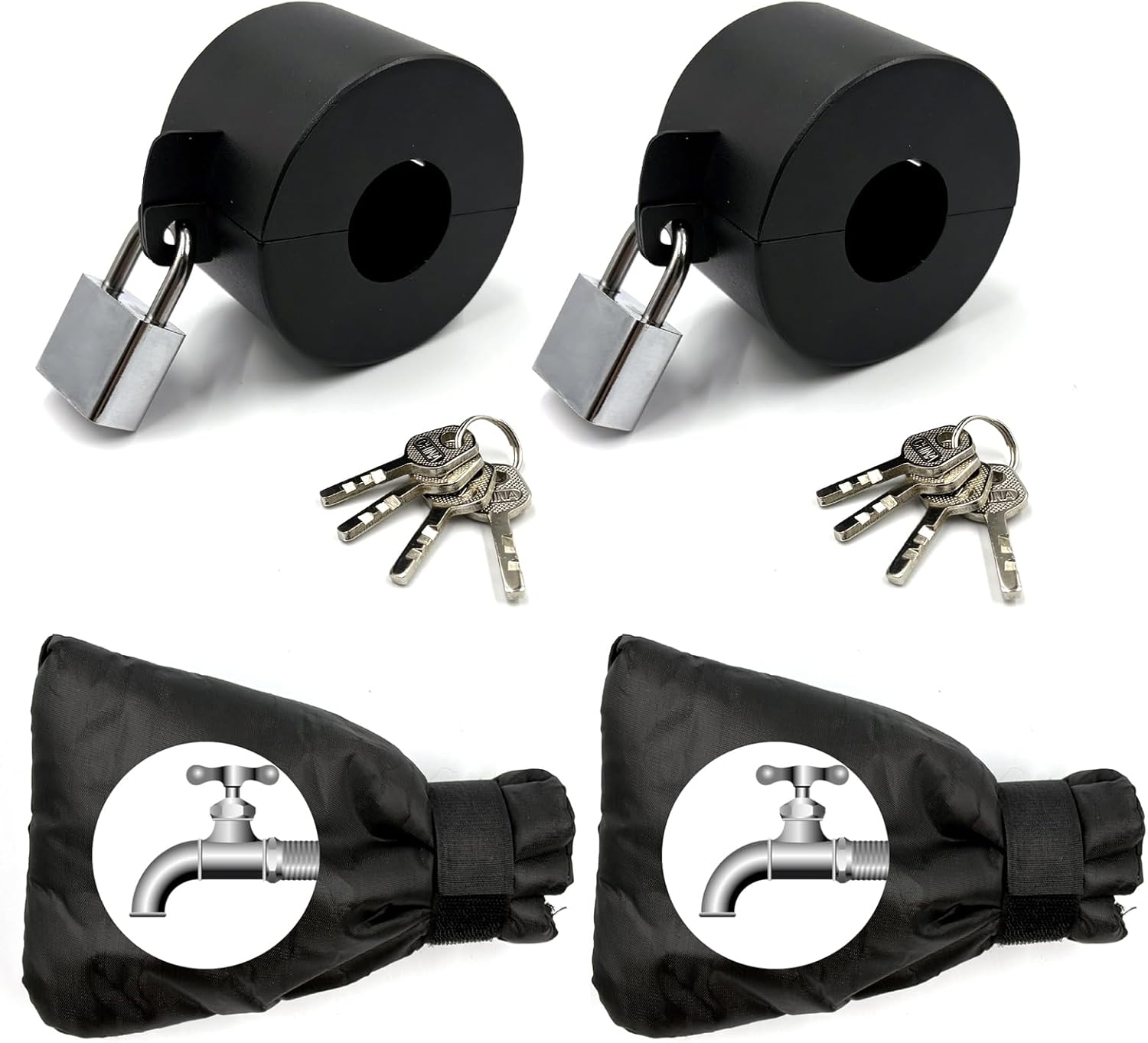 2Pcs Outdoor Faucet Lock+2 Pcs Outdoor Faucet Cover for Winter Freeze,with Padlock Water Spigot Lock,Outside Suitable for Garden Hose Outside Hose Spigoits Childproof,Prevent Water Theft and Freezing