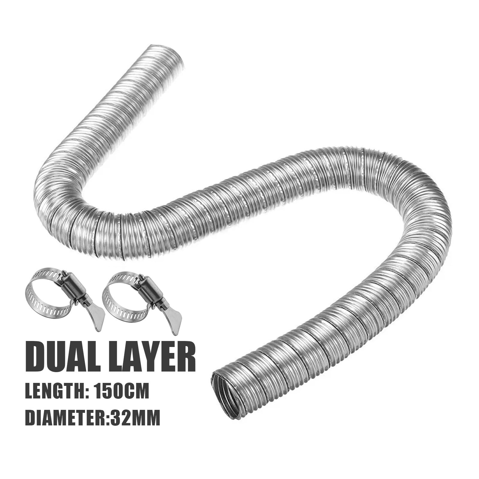 Tubo Di Scarico Per Riscaldatore Diesel In Acciaio Inox – 150 Cm O 200 Cm, Diametro 25 Mm, Con Fascette, Flessibile E Riduce Il Rumore
