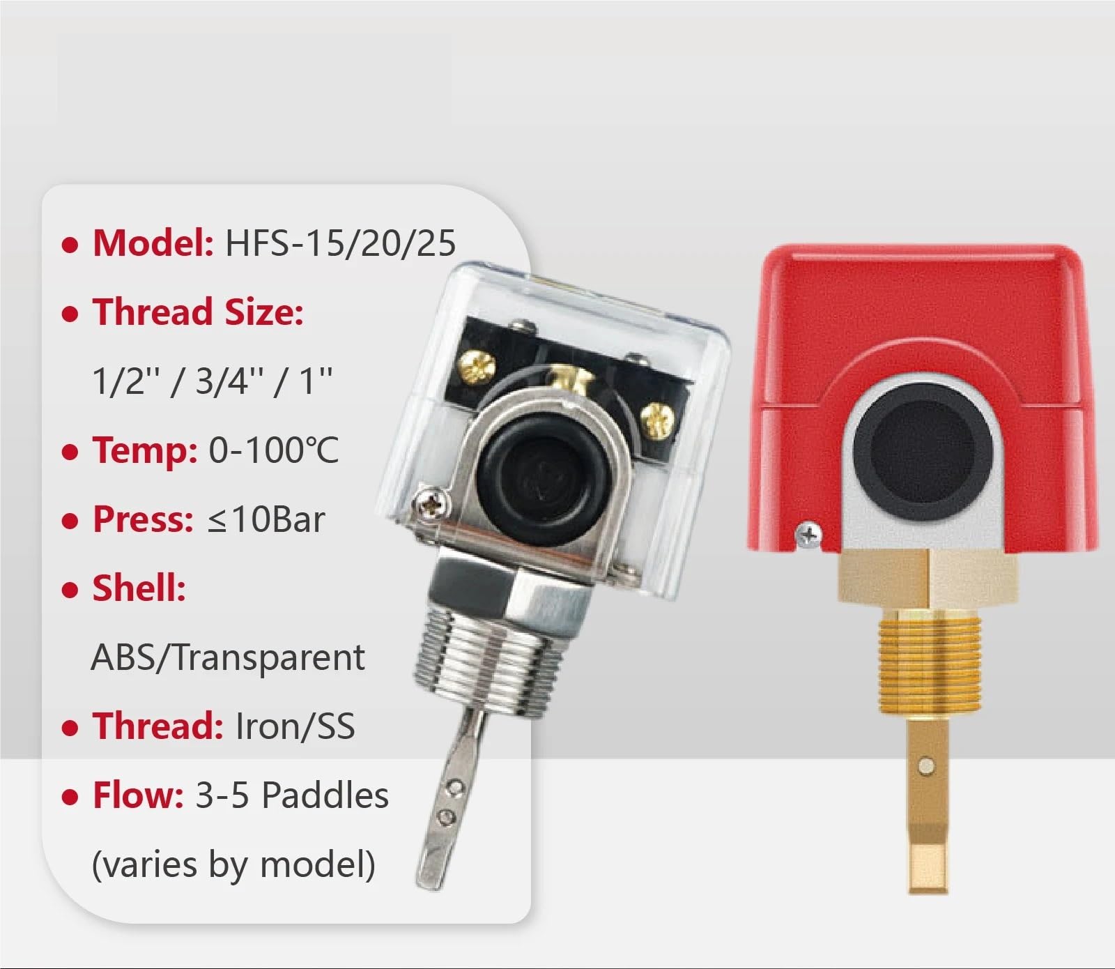 1 interruptor de flujo de paleta de agua HFS-15/20/25 G1/2 G3/4 G1 ajustable(HFS-20-Brass)
