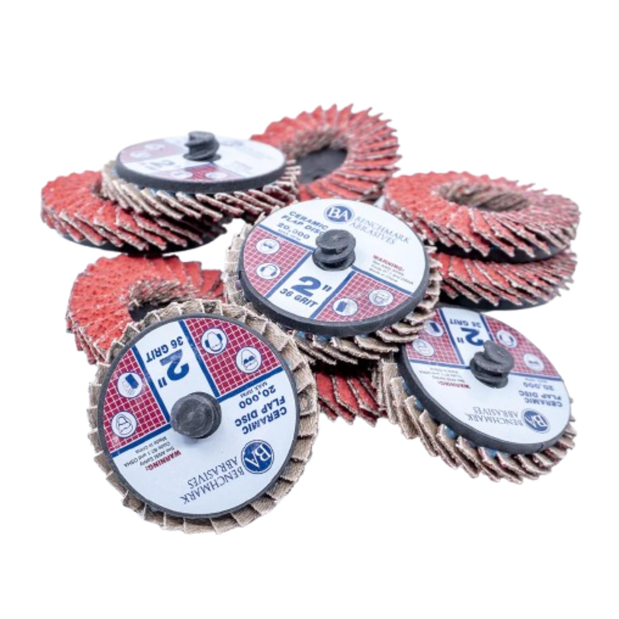 Benchmark Abrasives 2" Mini Quick Change Ceramic Flap Disc Grinding Wheel with Male R-Type Back Design - Cleaning Finishing Deburring of Irregular