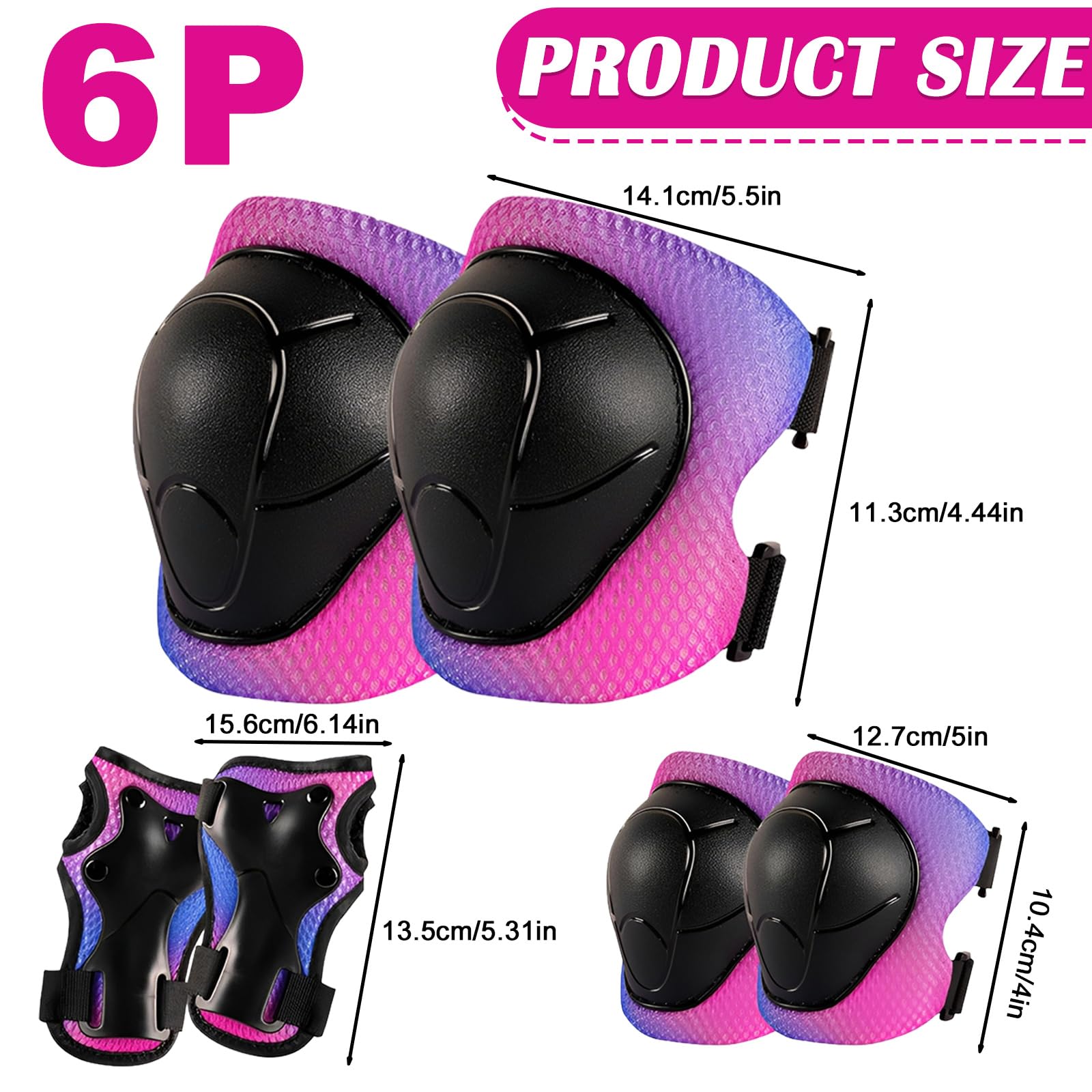 Juego de rodilleras para niños, 6 piezas, rodilleras, coderas, para inliner, monopatín, scooter, bicicleta, deportes al aire libre, ajustables, cómodas y transpirables, para 2-7 años / 10-30 kg — view 2