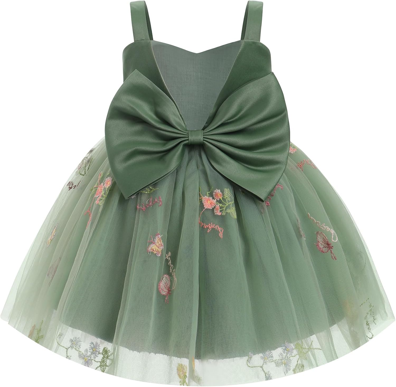 ODASDO Toddler Baby Kids Girls Spaghetti Strap Bowknot Floral Embroidery Tulle Tutu Princess Dresses for Wedding Party