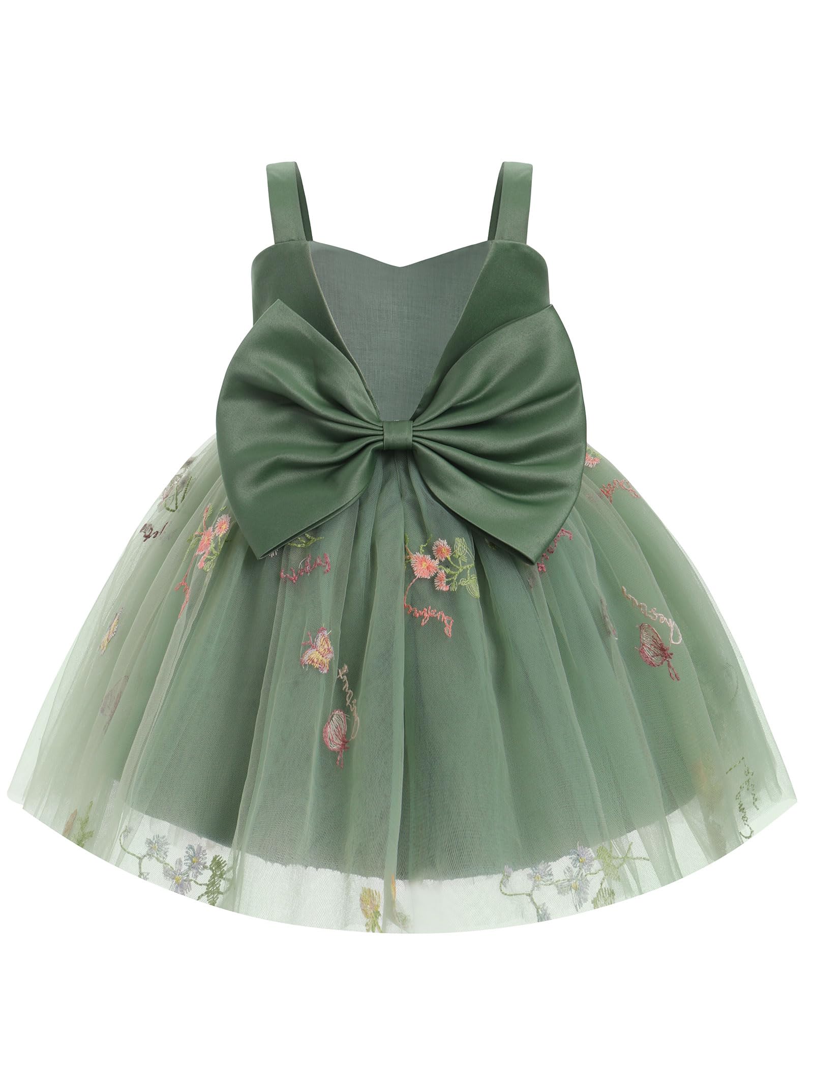 OMEWEE Vestido de flores para niña, con bordado floral, plisado, vestido de tul con volantes, vestido de verano elegante para primera comunión, boda, sesión de fotos