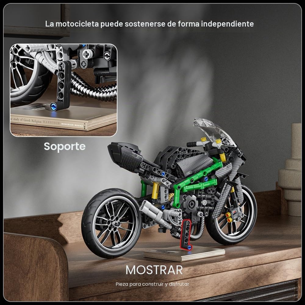 Mould King 23002 Técnica Kawasaki Ninjaa H2R Bloques de Abrazadera Juguete Moto Race Super Bloques de Construcción Moto Compatible con Otras Marcas (639 Piezas)