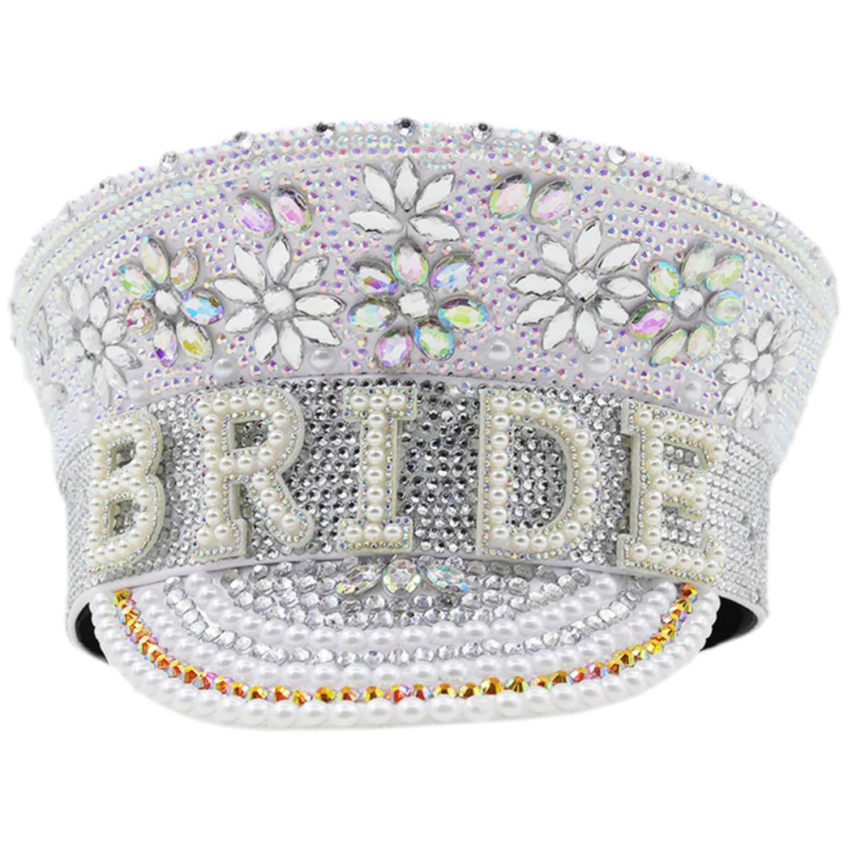 Kichvoe Sombrero Blanco Ajustable y Elegante Gemas de Imitación para Despedida de Soltera, Accesorios de Novia para Fiestas y Eventos Obsequios