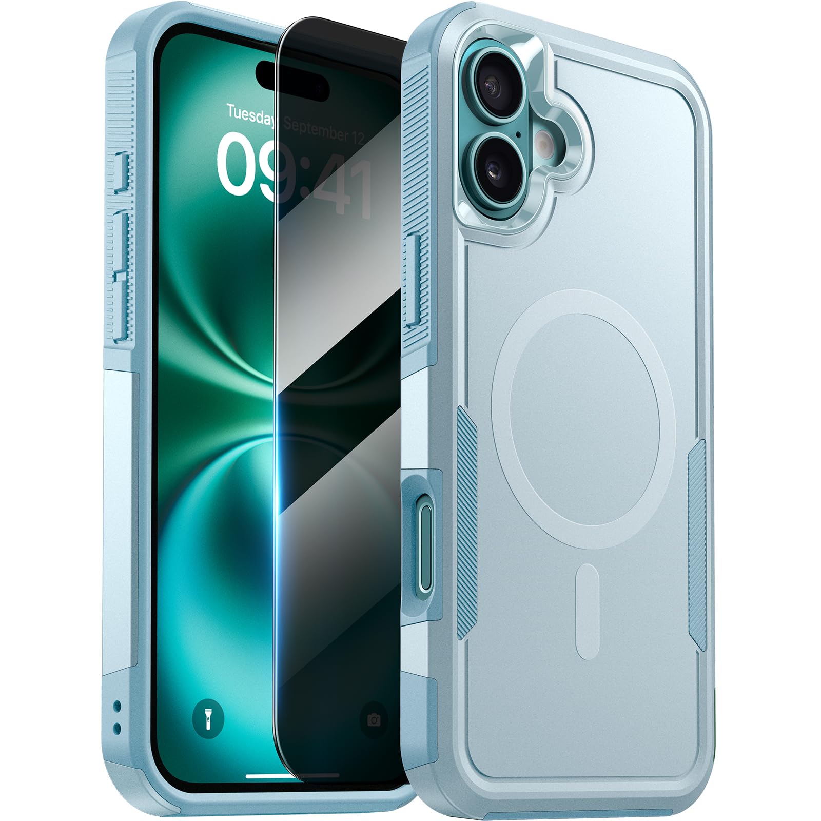 Diaclara Designed for iPhone 16 Case, [with Privacy Screen Protector] [Anti Spy] [Military Grade Drop Protection] Heavy Duty Full-Body Shockproof Phone Case, Magnetic Green