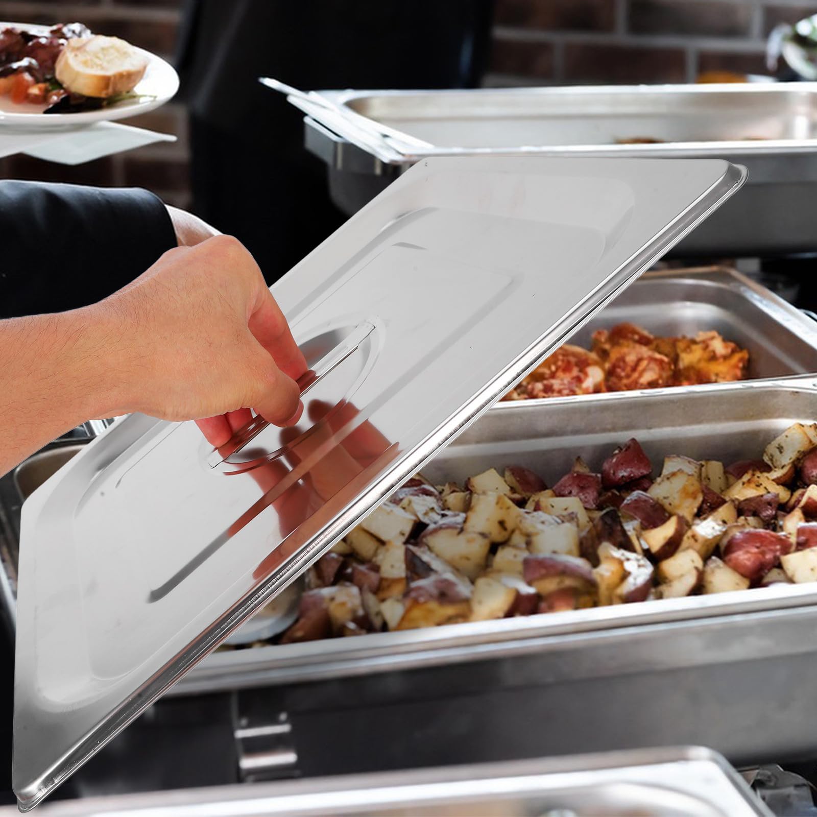 Couvercle de Bac Gastro INOX 1/2 en Acier Inoxydable avec Poignée, Couvercle Rectangulaire Robuste pour Casserole Vapeur, Adapté Buffet, Restauration et Transport Alimentaire