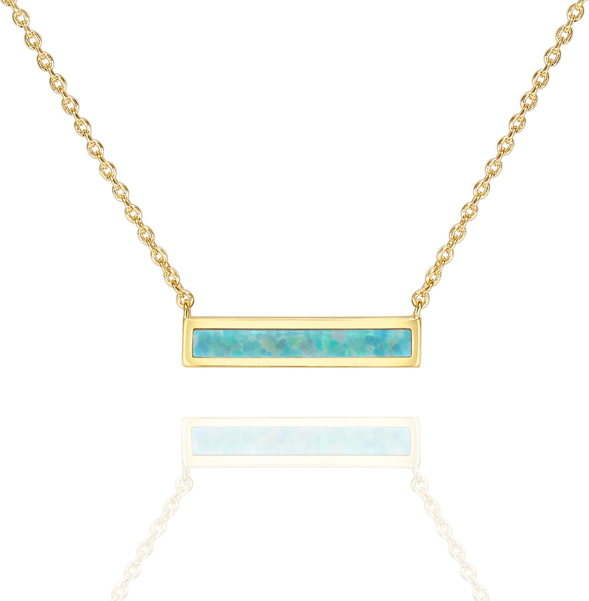 PAVOI14K Gold Plated Thin Bar Green/White Created Opal Necklace Pendant 16-18