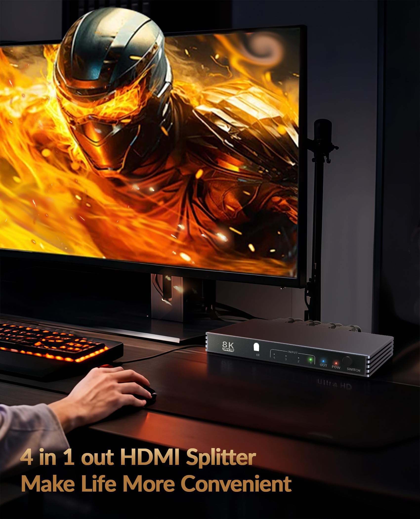 Répartiteur HDMI 4K 240Hz, commutateur HDMI 4 entrées 1 Sortie - Splitter Switch HDMI 8K 60Hz avec télécommande, HDR10+, HDMI 2.1, 3D, CEC, HDR, HDCP 2.3, pour PS5/4/3, Xbox, DVD, Nintendo, PC
