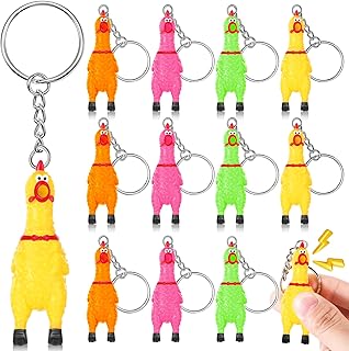 Shappy Mini 2.4" Mini Rubber Chicken Keychains Squeaky Screaming Chicken Key Chain Squeeze Pendant Gifts for Christmas Birthday Party(4 Colors,12 Pcs)