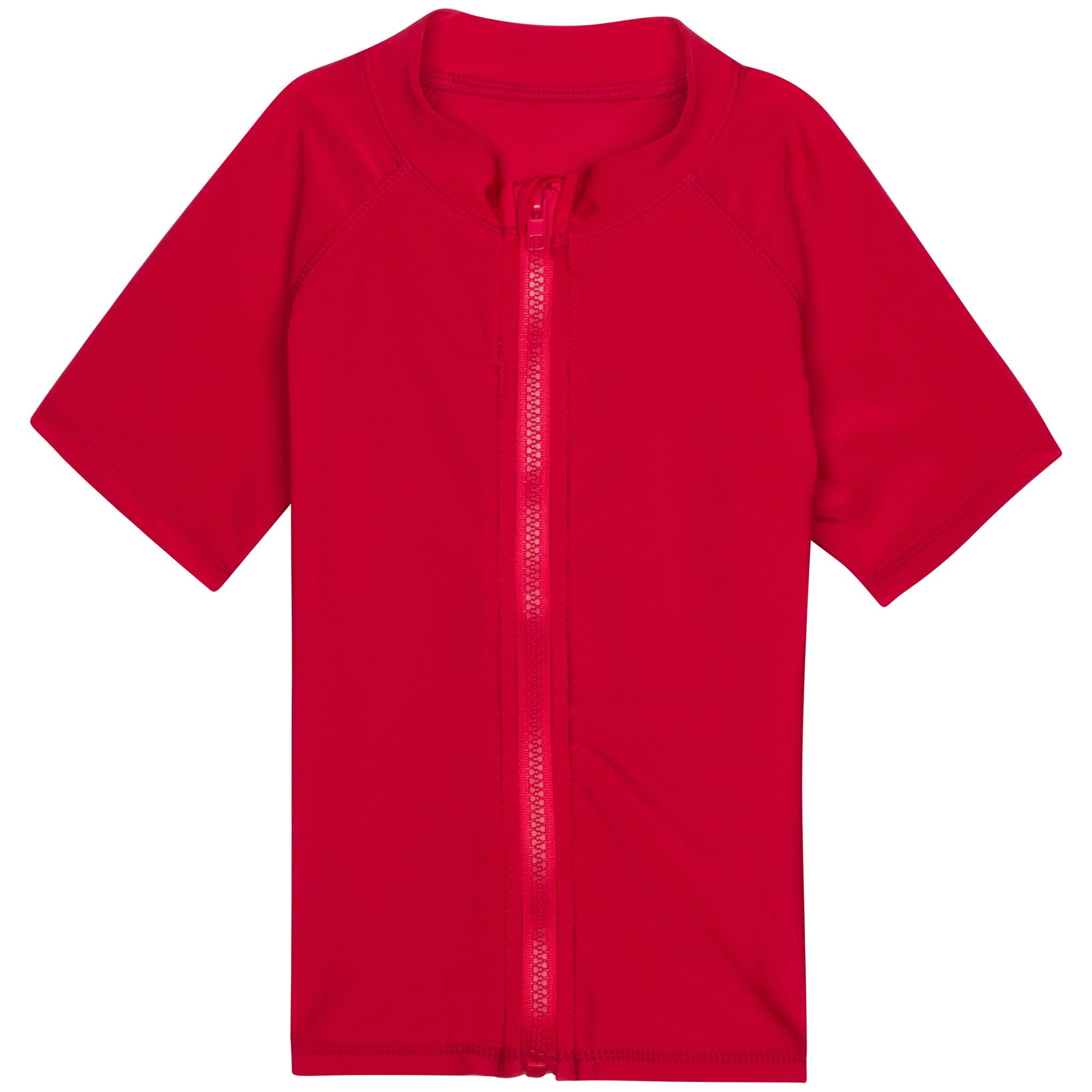 SwimZip UPF 50+ Short Sleeve Rash Guard for Boys and Girls - Baby, Toddler, Kids Red