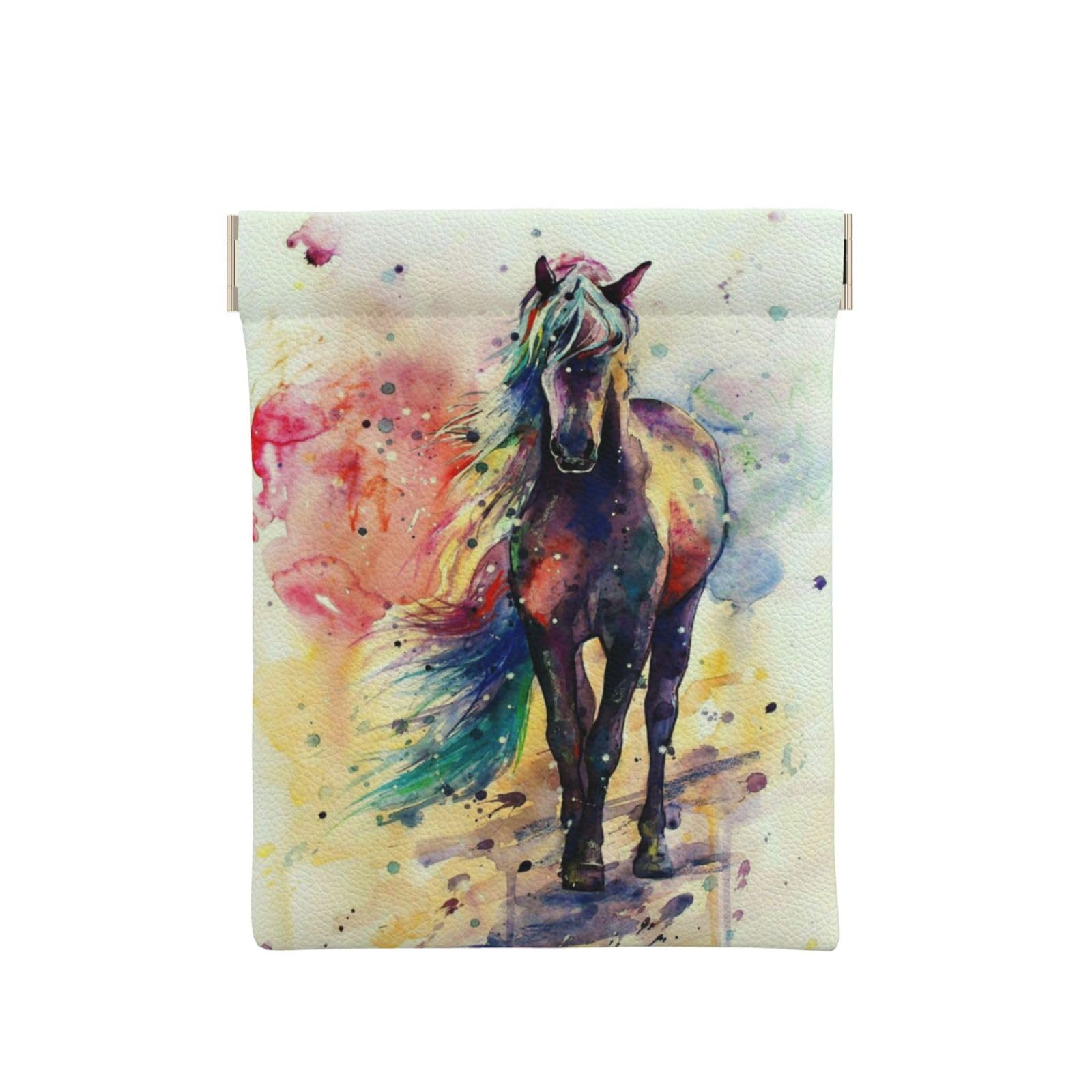 Coin Purse Watercolor Horse Leather Squeeze Coin Purse Mini Pouch Change Wallet Bag Gifts for Women Kids Girls Key Holder