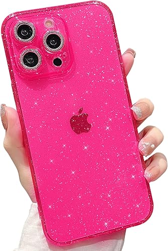 Miniatura 1 de MINSCOSE Funda compatible con iPhone 13 Pro de 6.1 pulgadas, bonito color neón brillante con protector de cámara de diamante brillante, funda de