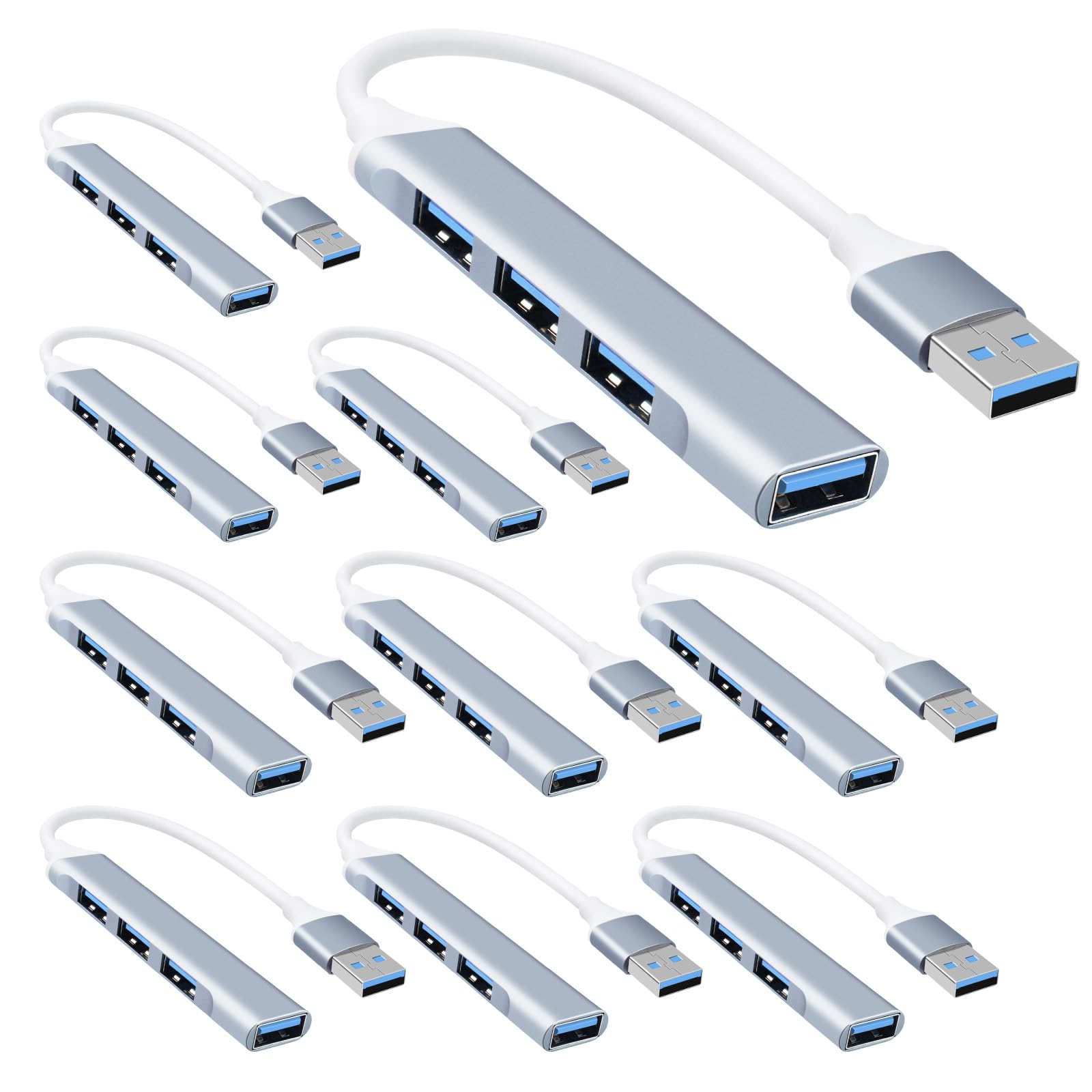 Lot de 10 répartiteurs de port USB : 4 ports USB - Hub USB 3.0 - Dongle multiport pour ordinateur portable et ordinateur Dell HP - Alliage d'aluminium