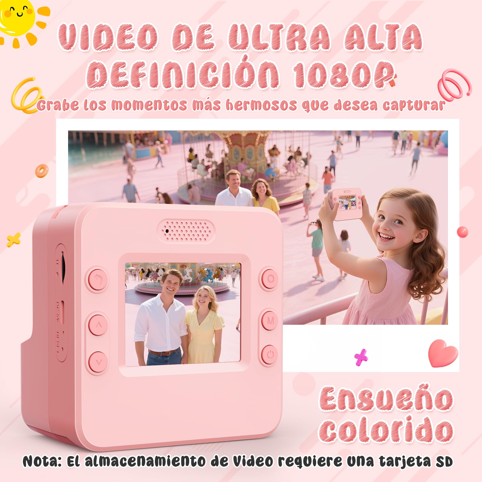 Camara de Fotos Instantaneas,2.4" 1080P HD Camara Fotos Infantil Instantaneas Juguetes Niños 3-12 Años Cámara Instantánea Niños de Foto & Video 1080P & Música&5 Juegos de Rompecabezas 32GB SD