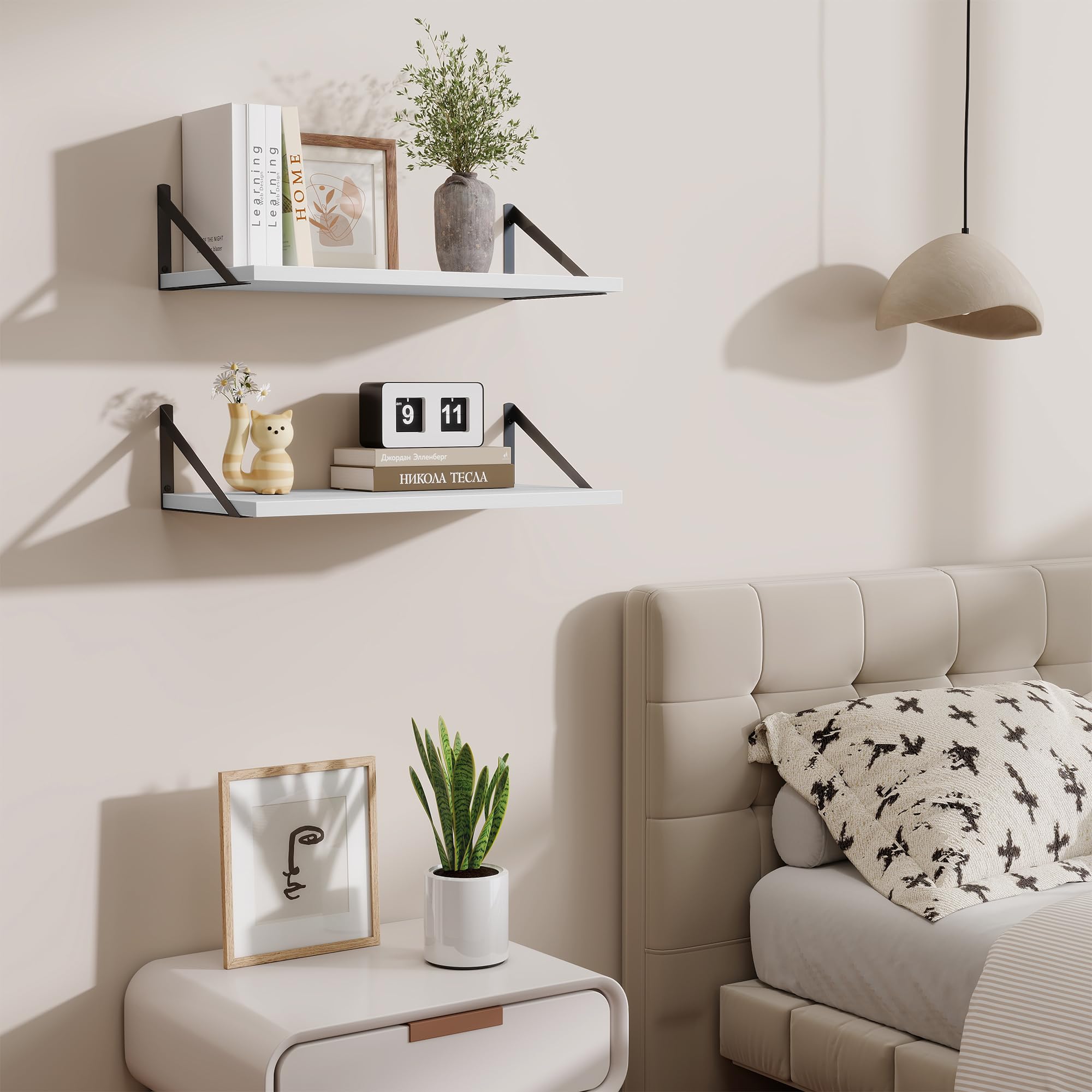 Acovy Wandregale, 2er-Set, 60 cm breit, 25 cm tief, rustikale und robuste Wandregale für Küche, Büro, Bad, Schlafzimmer, Wohnzimmer, Waschküche, Weiß
