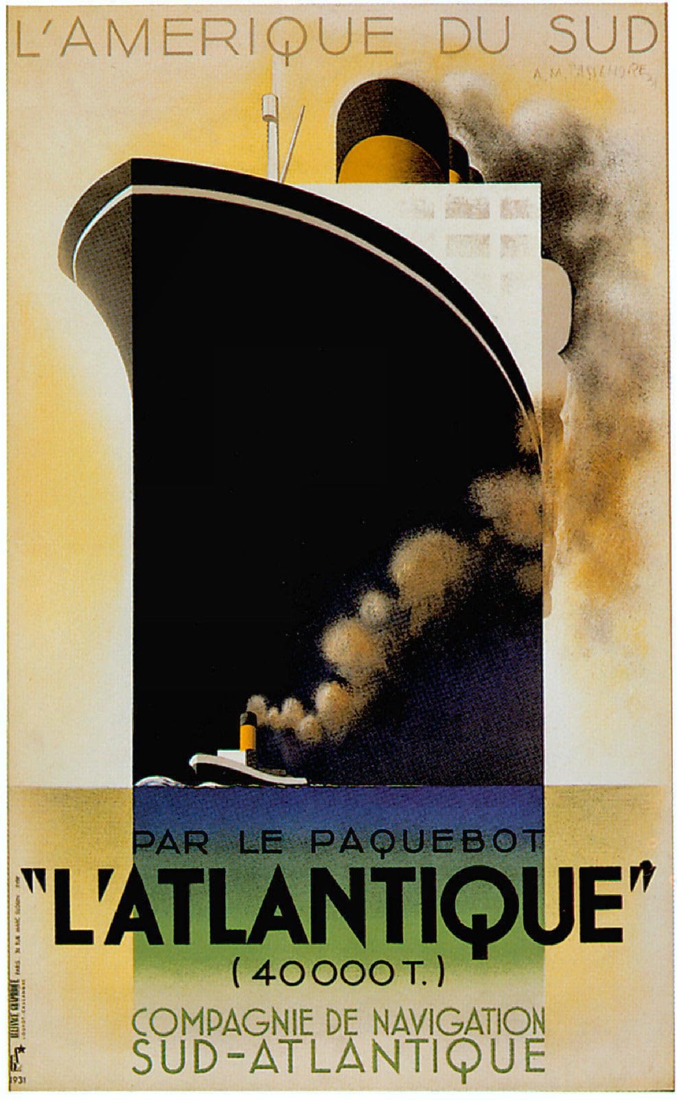 Yelacecca 1920'S L'Atlantique Ocean Liner Travel Metal Tin Sign Poster Wall Plaque Metal Tin Sign 8X12 Inches