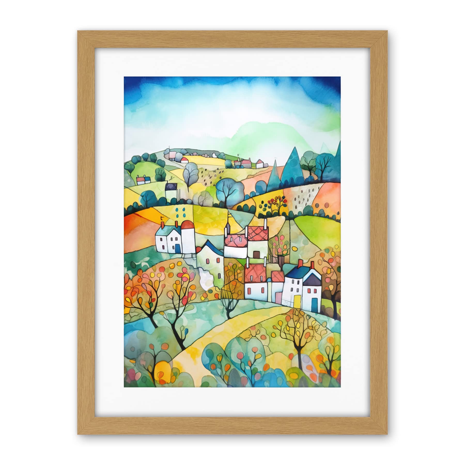 Artery8 English Country Rural Landscape Folk Art Watercolour Painting Artwork Framed Wall Art Print 18X24 Inch