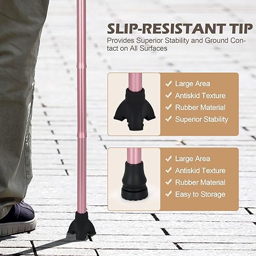 Miniatura 6 de Bastón plegable para mujereshombres, ligero, ajustable, plegable para personas mayores y adultos, ayuda de movilidad de equilibrio con punta