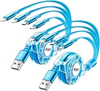 Vista 1 de Cable de carga múltiple 4A, cable de carga retráctil [2 unidades de 4 pies], cable de carga múltiple 4 en 1, cable de carga rápida