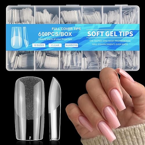 AddFavor 600pcs Square Nail Tips, Medium Gel Nail Tips Square