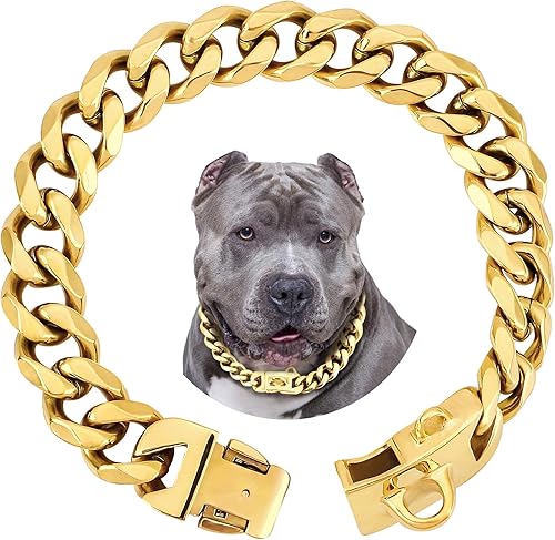 Miniatura 8 de Collar de perro de cadena de plata de 0.71 pulgadas, lujoso collar de perro de eslabones cubanos de plata con hebilla segura, para Pitbull grandes